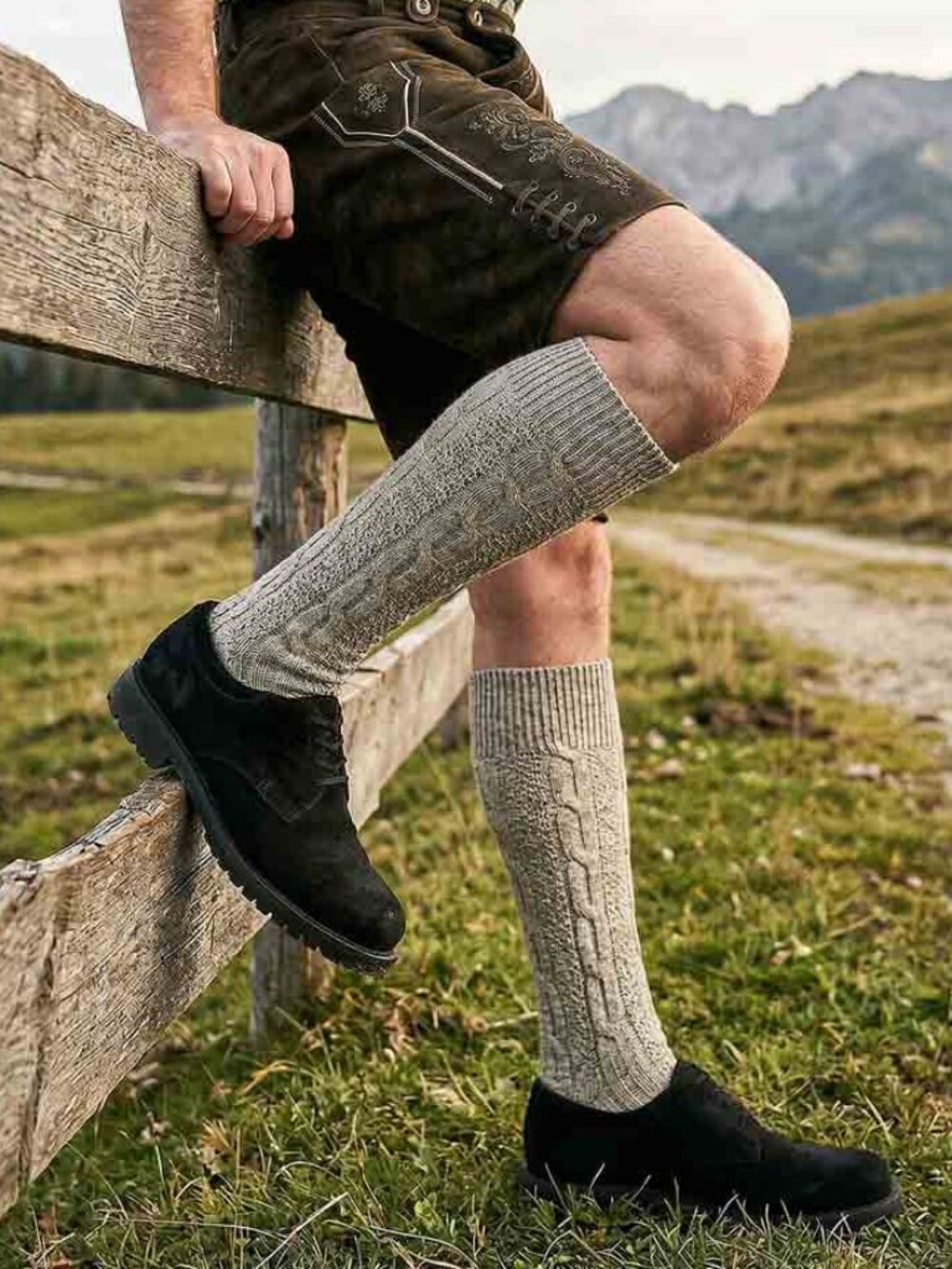 Grey Bavarian Lederhosen Socks Men’s  Classic Oktoberfest Socks